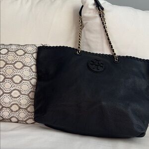 Tory Burch Black Leather Tote with Chain Straps!! Smell like new!! Never used